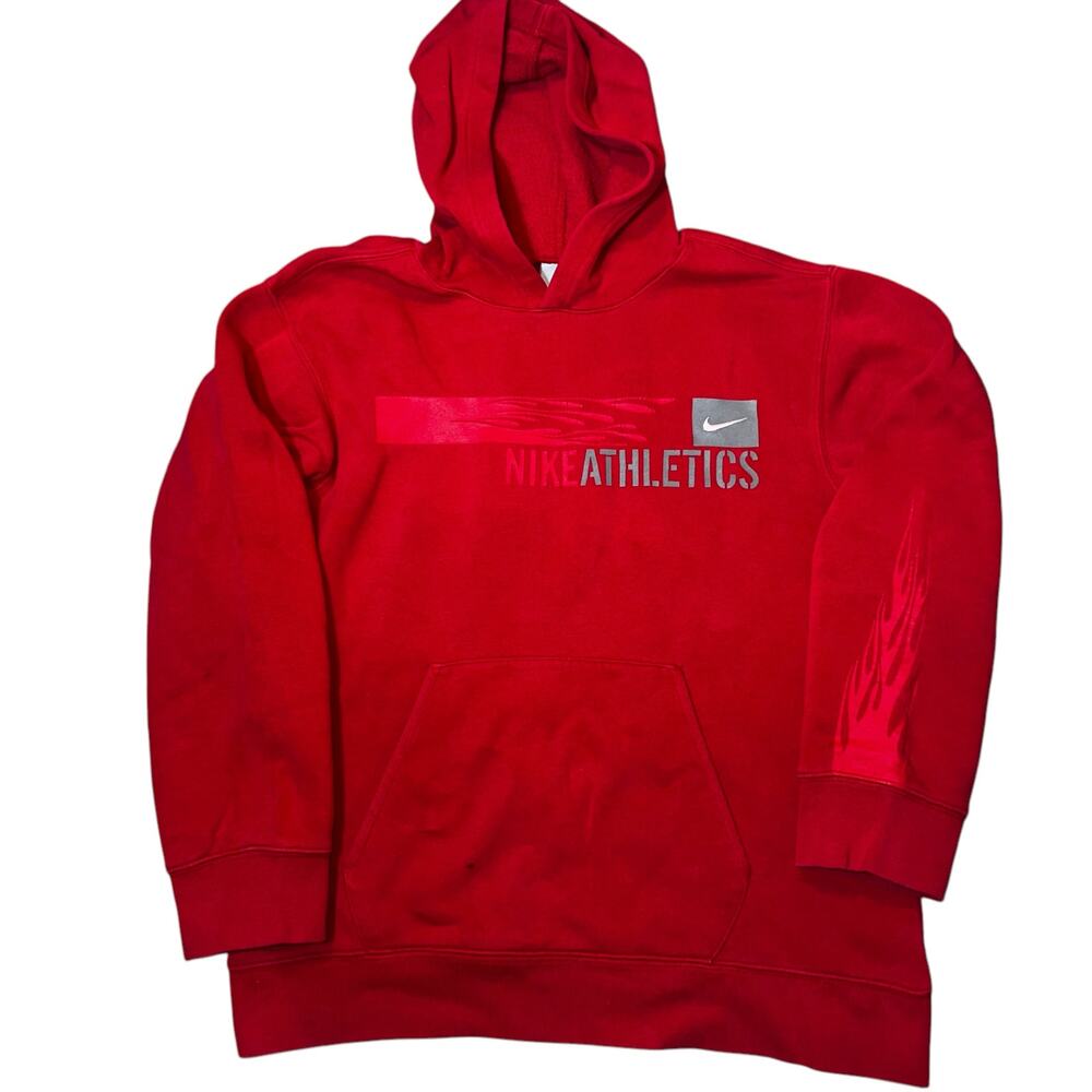 Nike Y2K Red Hoodie sweatshirt flames sleeve embroidered nike check large 14-16